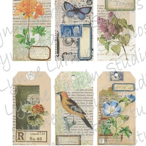 Junk Journal Tags  PRINTABLE Instant Download Handmade Collage Birds Bees Flowers Butterflies #3 Shabby Chic Vintage Digital Art