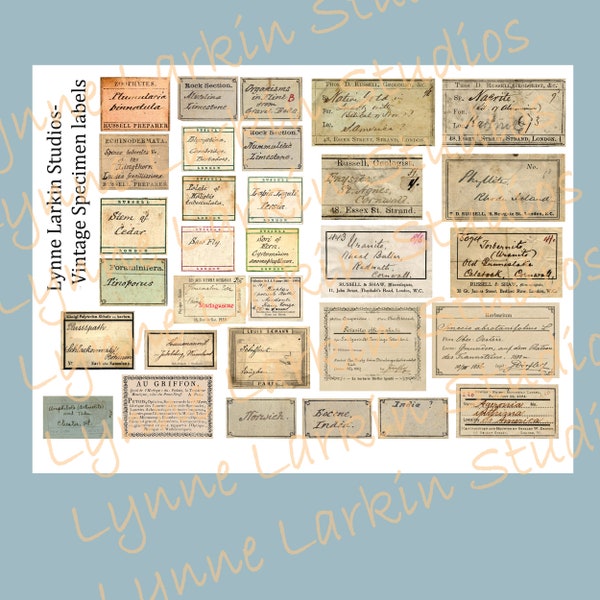 Specimen Labels INSTANT DOWNLOAD digital paper Vintage labels Junk Journal, Collage