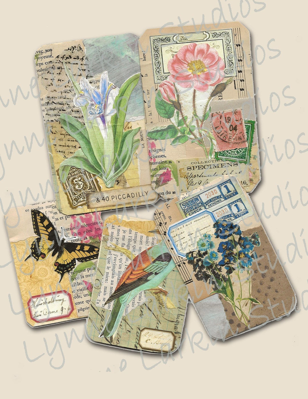 Junk Journal Cards PRINTABLE Instant Download Handmade Collage Birds ...