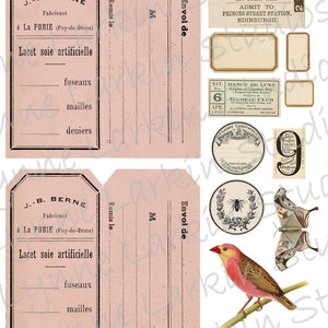 Franse roze tag set #1 INSTANT DOWNLOAD digitaal papier Vintage etiketten Junk Journal, Collage