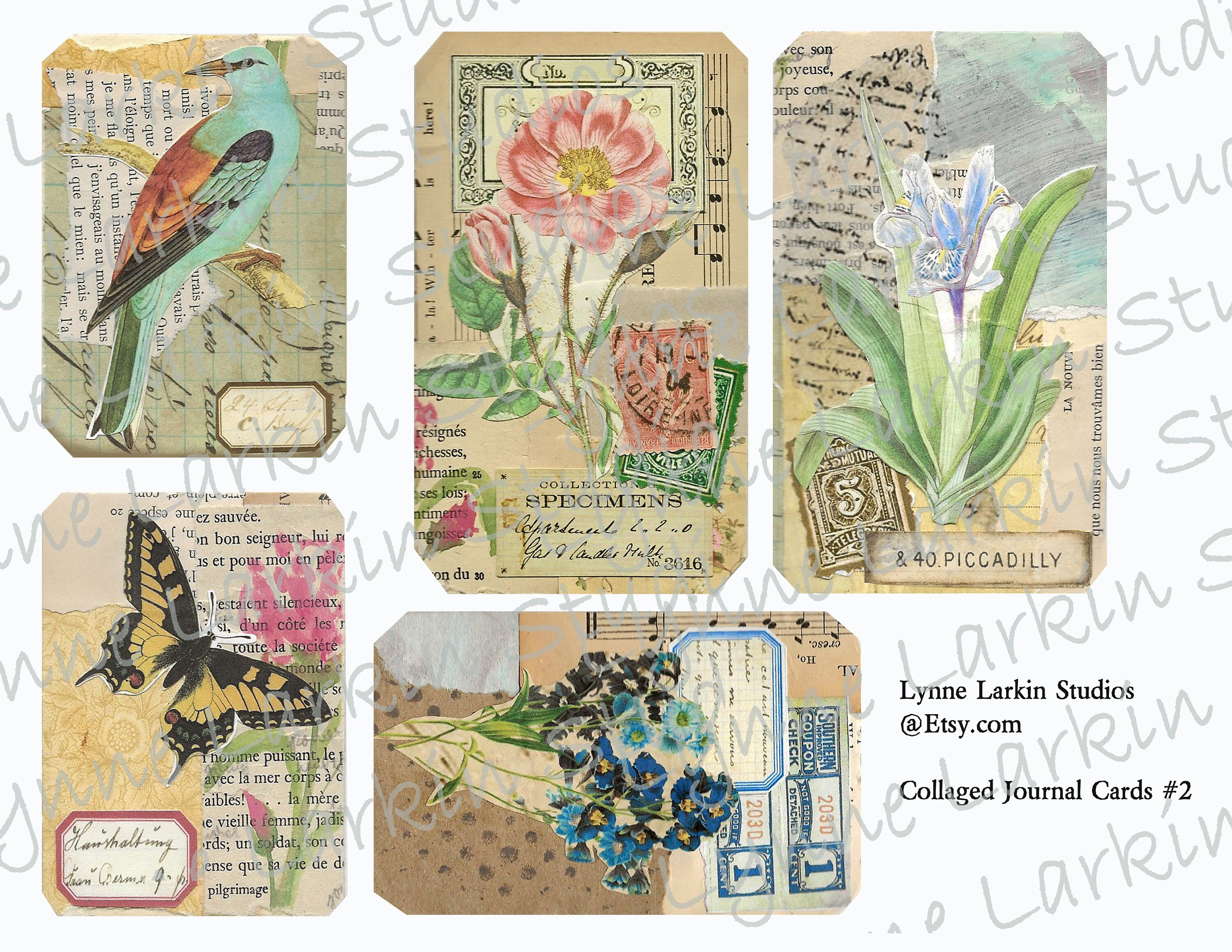 Junk Journal Cards PRINTABLE Instant Download Handmade Collage Birds ...