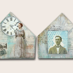 Village of Dreams Wood House Collage &quot;1929&quot; Outsider art double sided collage OOAK
