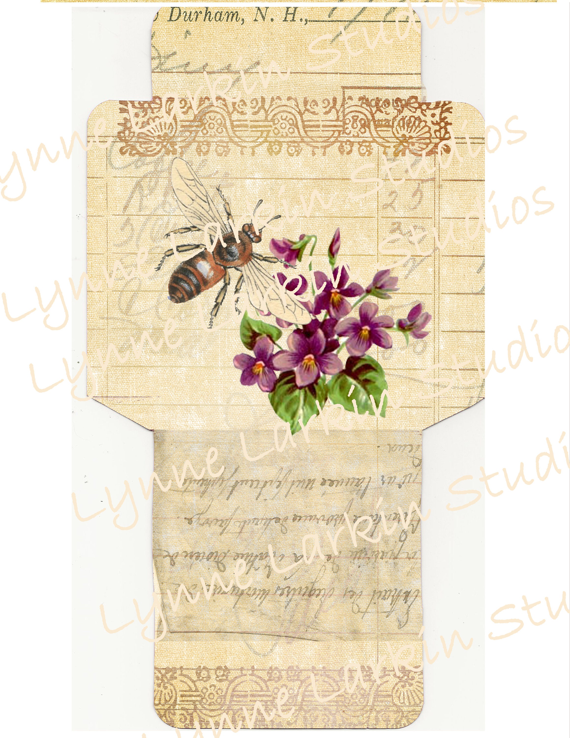 Digital Download DIY Envelope Vintage Bee With Violets~~print Your Own ...
