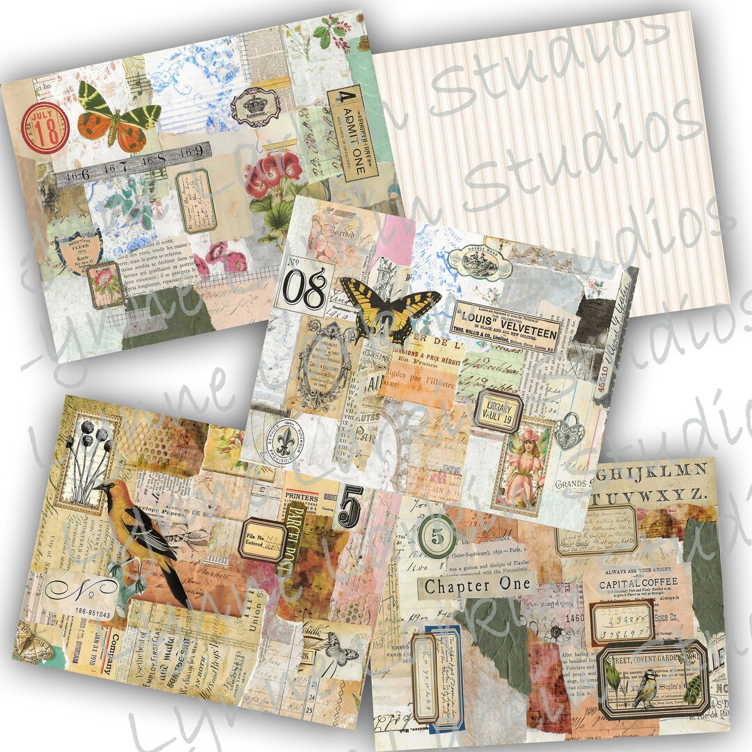 Vintage Papers Collage Grunge Masterboard Junk Journals Ephemera 