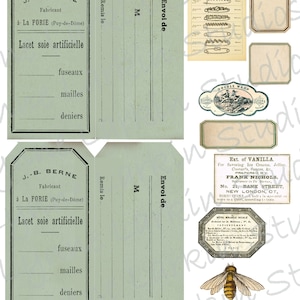 Conjunto GreenTag francês #3 DOWNLOAD INSTANTÂNEO de papel digital Etiquetas vintage Junk Journal, Colagem