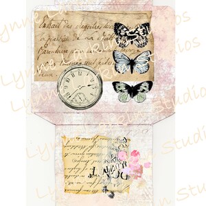 Digital Download DIY Envelope Vintage Clock and Butterflies~~print Your ...