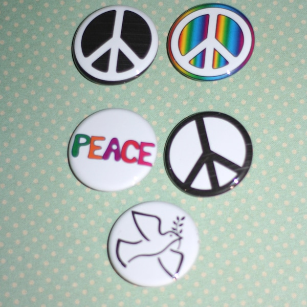 Hippie Peace Sign 60"s Flower Power Pin Back Buttons  Set of 5 t 1.25" Pin Back Buttons Badges #1