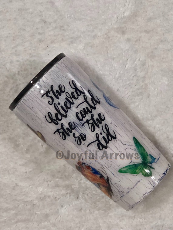 Crackle painted butterfly tumbler | stainless steel | custom tumbler