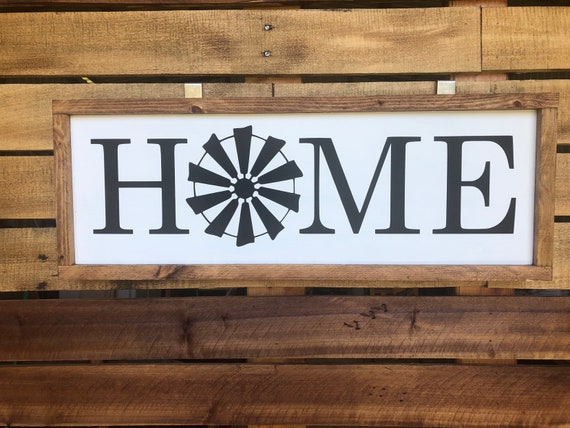 Farmhouse Sign | Home Windmill Sign | Wood Word Sign