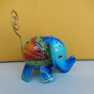 Elefant Kartenhalter aus Metall Dekoelefant Dekofigur 12 cm Gartendeko Bildhalter Postkartenhalter Türkis Draußen