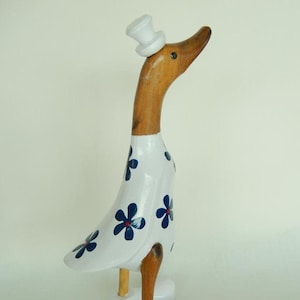 Duck made of bamboo root and wood with flowers 35 cm runner duck for house for terrace garden country house vintage