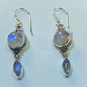 Moonstone Rainbow Silver Earrings made of 925 Sterling Silver Real Gemstone Women Earrings Jewelry Round Shape Women&#39;s Earrings