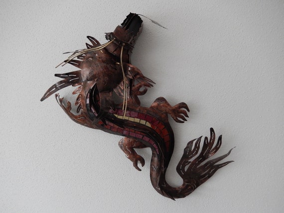 Gecko Eidechse Salamander Echse Wanddeko Metall Gartendeko Blechfigur Geko bunt