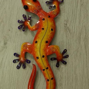 Gecko Lizard Salamander Lizard Wall Decoration Metal Colorful Purple 50 cm Garden Decoration Tin Figure image 2