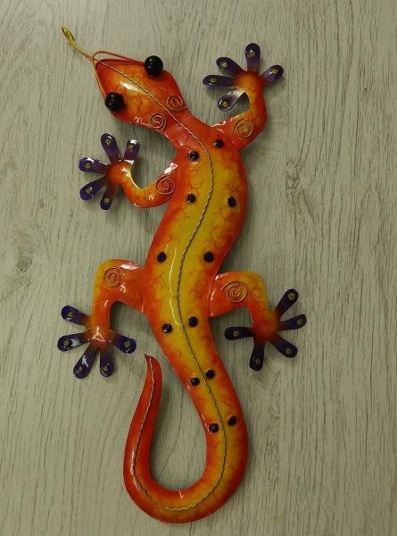 Gecko Lizard Salamander Lizard Wall Decoration Metal Colorful Purple 50 cm Garden Decoration Tin Figure image 2