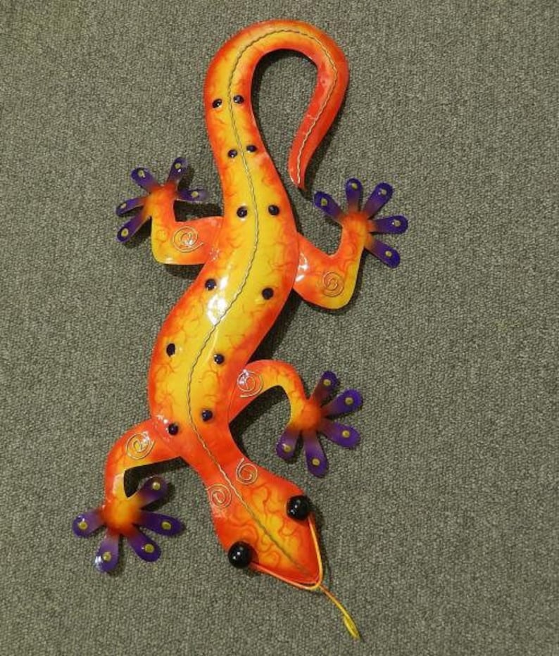 Gecko Lizard Salamander Lizard Wall Decoration Metal Colorful Purple 50 cm Garden Decoration Tin Figure image 1