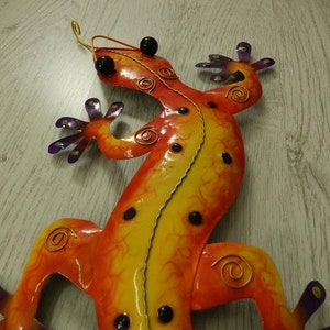 Gecko Lizard Salamander Lizard Wall Decoration Metal Colorful Purple 50 cm Garden Decoration Tin Figure image 3