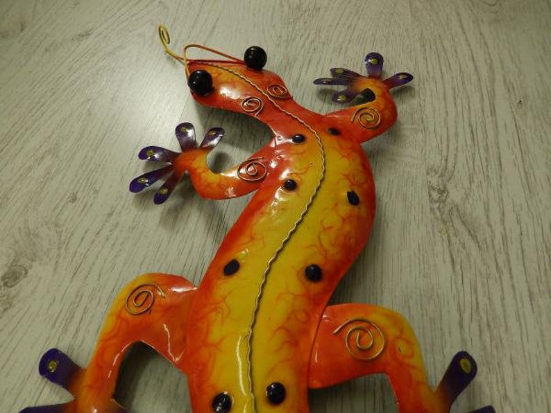 Gecko Lizard Salamander Lizard Wall Decoration Metal Colorful Purple 50 cm Garden Decoration Tin Figure image 3