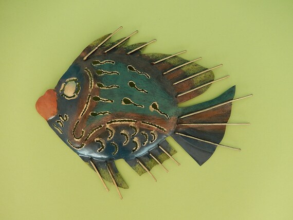 Fisch Hängefigur Metall Skulptur Blechfigur Baddeko Meerestier Maritim Garten