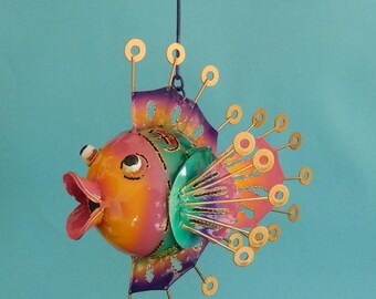 Fish puffer fish metal for hanging metal fish decoration figure garden 26 cm hanging figure sculpture Maritim Baddeco