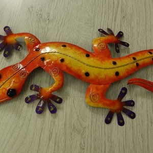 Gecko Lizard Salamander Lizard Wall Decoration Metal Colorful Purple 50 cm Garden Decoration Tin Figure image 7