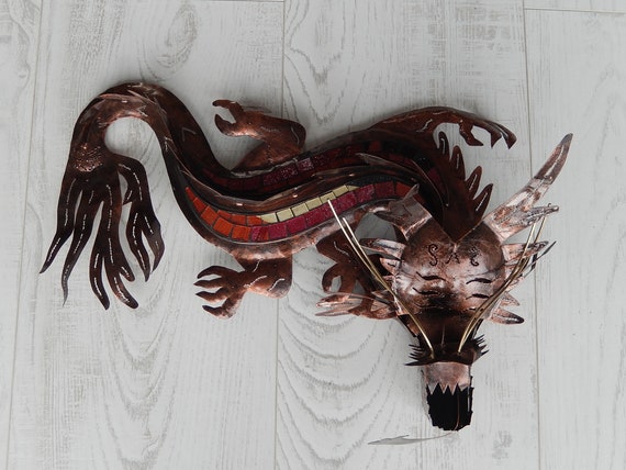 Drachen Aus Metall Deko Eisen Tier Blechfigur Wanddeko Etsy