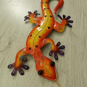 Gecko Lizard Salamander Lizard Wall Decoration Metal Colorful Purple 50 cm Garden Decoration Tin Figure image 8