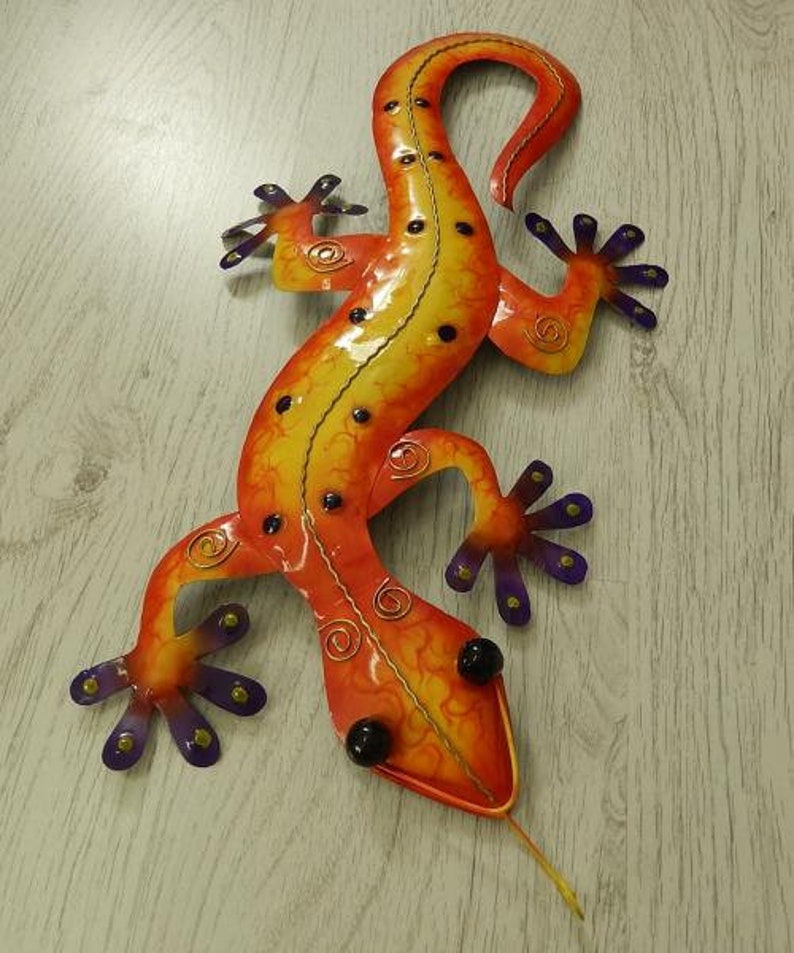 Gecko Lizard Salamander Lizard Wall Decoration Metal Colorful Purple 50 cm Garden Decoration Tin Figure image 8