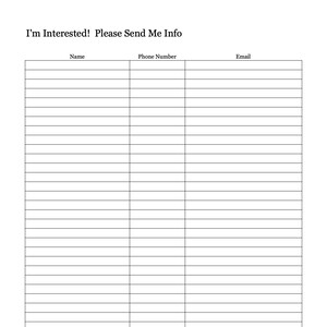 Client sign up sheet, client sheet, Volunteer sign up Sheet, customer info sheet, business leads, new customer list, info list, sign up