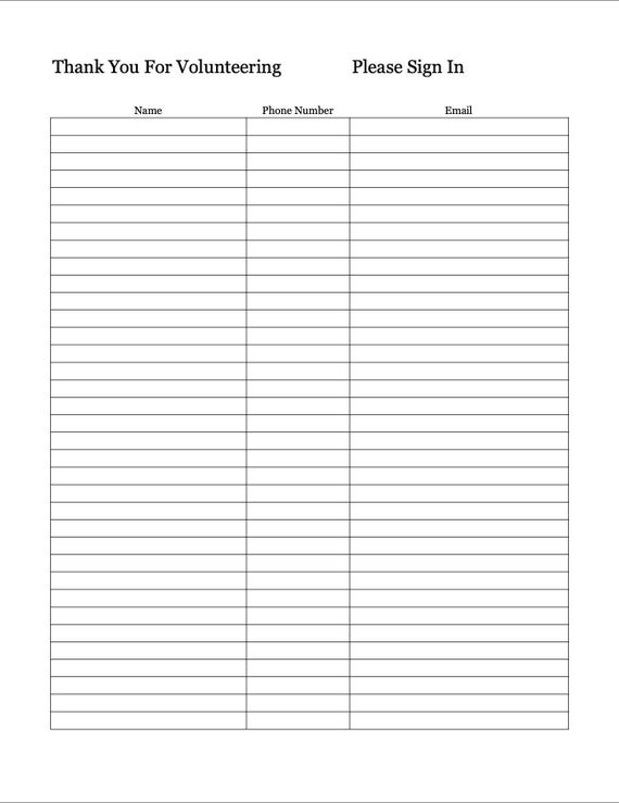 Volunteer List Template
