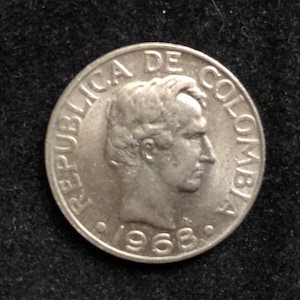 Moeda Vintage Colômbia 50 Centavos Francisco de Paula Santander 1968