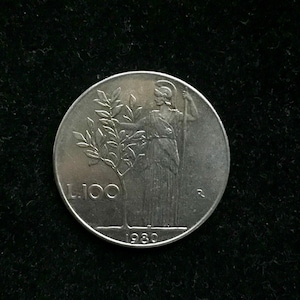 100 Lire Italy 1980 Vintage Coin - Bay Tree Minerva Standing.