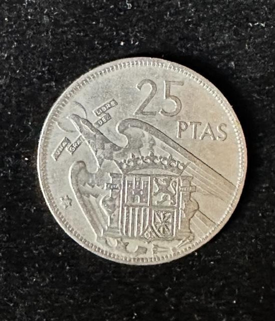 1957 Spain 25 Pesetas PTAS Coin - Franco Caudillo Vintage Espana