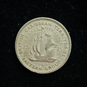 1965 British Caribbean Territories 25 Cents Vintage Coin