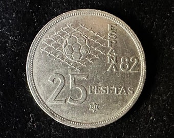 1980 Spain 25 Pesetas PTAS - FIFA World Cup 1982  - Juan Carlos I King - Football 1982 Vintage Coin