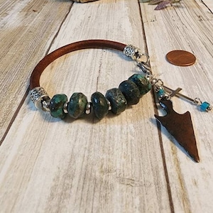 Leather and Turquoise bracelet, Leather Bracelet, Nugget Turquoise Bracelet, Western Turquoise Bracelet, Men&#39;s Bracelet/Turquoise Bracelet