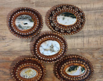 Handmade Tooled Leather Concho with Ocean Jasper Inlay