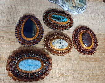 Handmade Tooled Leather Concho with gemstones Inlay