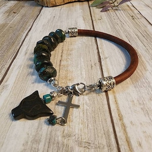 Leather Rope Bracelet/Turquoise and Leather Bracelet/Turquoise Stone Bracelet/Men&#39;s Leather Bracelet/Unisex Leather Bracelet