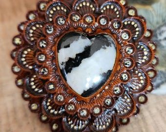 Handmade Tooled Leather Western Conchos with Stone Inlay