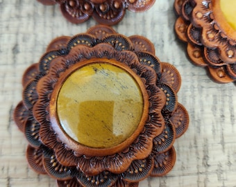Handmade Tooled Leather Western Conchos with Mookaite Stones