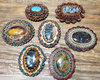 Handmade Western Conchos with AAA Gemstone Inlay for Bags, Hats and more