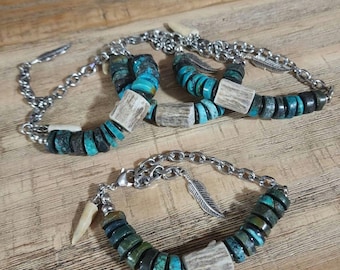 Antler with turquoise gemstones Bracelet,  Deer Hunters Bracelet