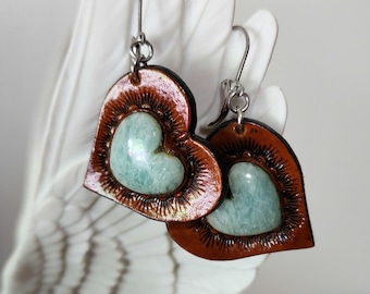 Turquoise Inlay Leather Earrings: Handmade Gemstone, Surgical Steel