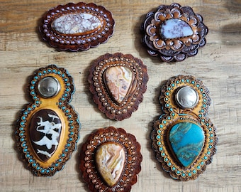 Leather Conchos with Gemstone Inlay