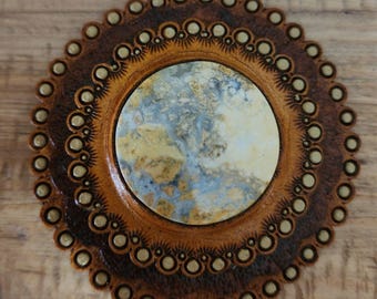 Handtooled Leather Concho with Handpicked Gemstones