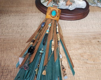 Leather Tassel with Turquoise Inlay Wrap