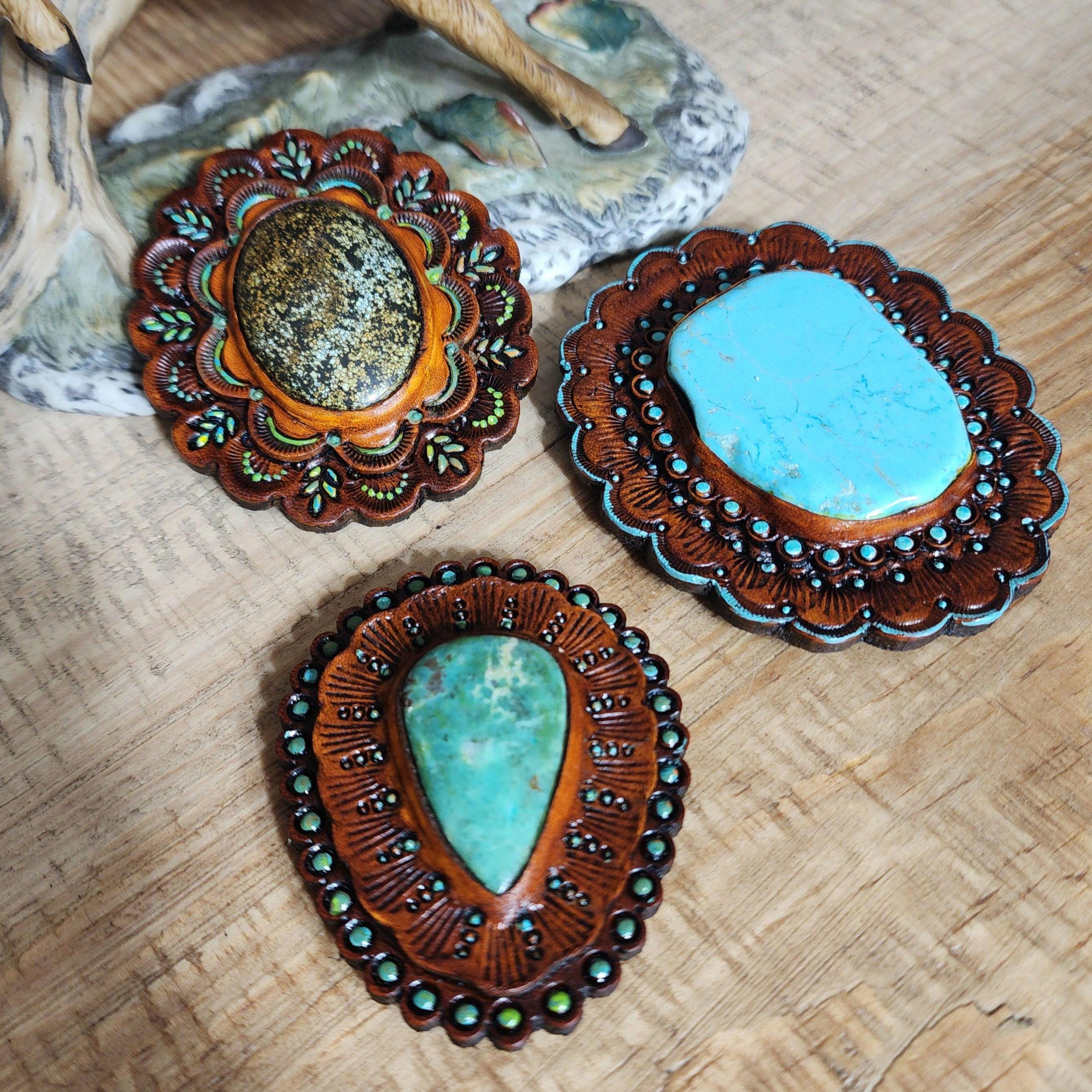 Leather Belt With Turquoise Beading - Etsy display picture 2