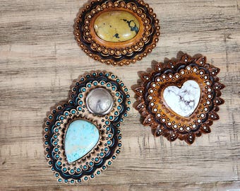 Buffalo Nickel Conchos with Turquoise Inlay Stones