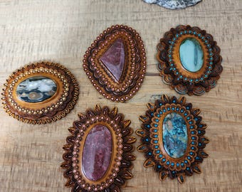 Handmade Tooled Leather Western Conchos with Stone Inlay for Bags and more